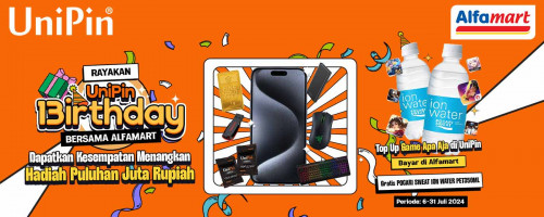 Rayakan UniPin 13irthday, Top Up Game di UniPin dan Bayar di Alfamart, Gratis Pocari Sweat + Hadiah Jutaan Rupiah